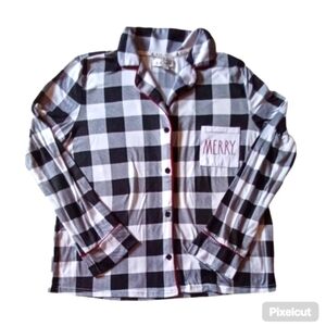 Rae Dunn Lightweight Plaid Christmas Pajama Top - Size M